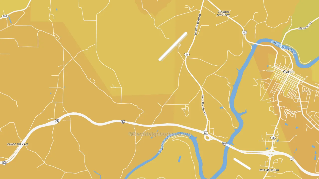 Map of the best neighborhoods in the Turkey City area, with better matches in green and worse matches in red