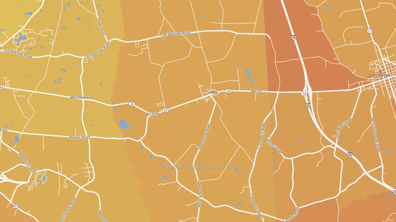 Map of the best neighborhoods in the Turkey area, with better matches in green and worse matches in red