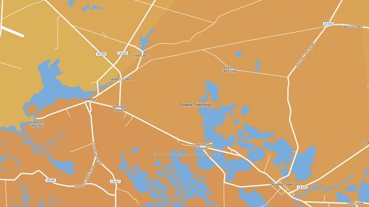 Map of the best neighborhoods in the Turkey Point Corner area, with better matches in green and worse matches in red
