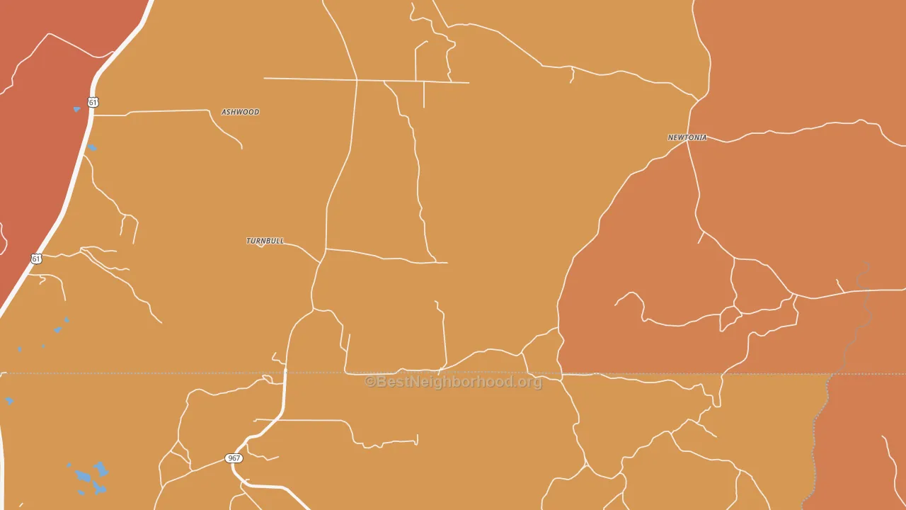 Map of the best neighborhoods in the Turnbull area, with better matches in green and worse matches in red