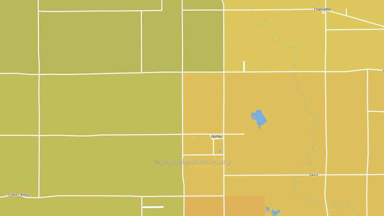 Map of the best neighborhoods in the Turner County area, with better matches in green and worse matches in red