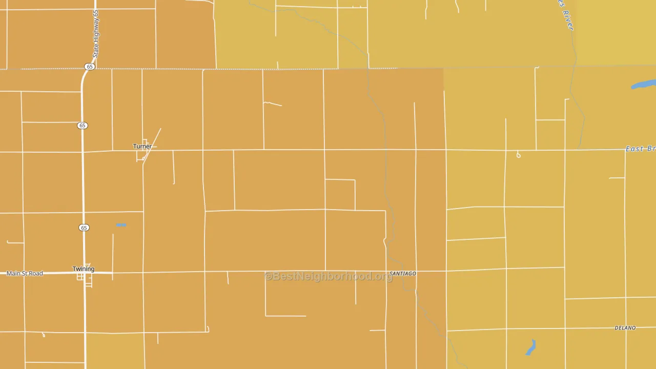 Map of the best neighborhoods in the Turner area, with better matches in green and worse matches in red