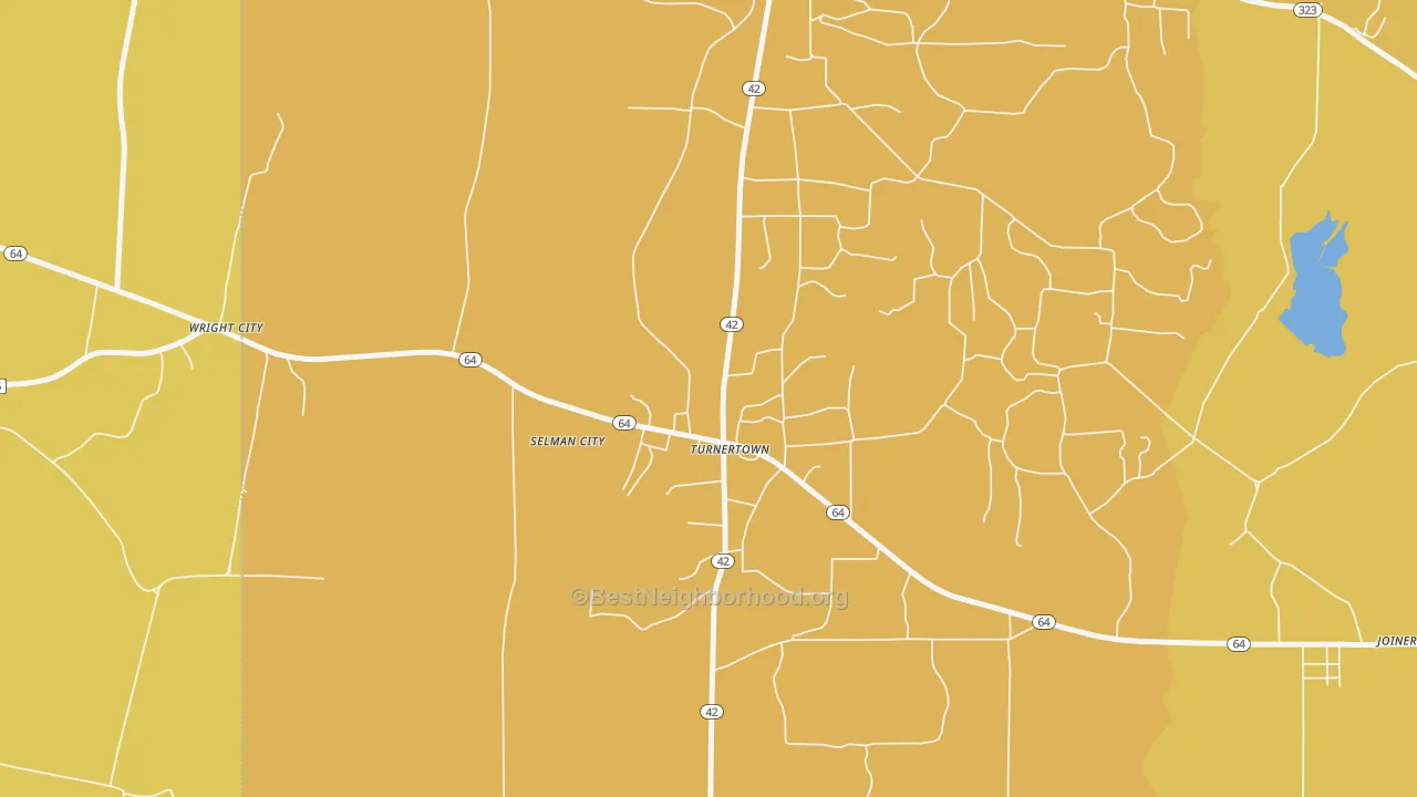 Map of the best neighborhoods in the Turnertown area, with better matches in green and worse matches in red
