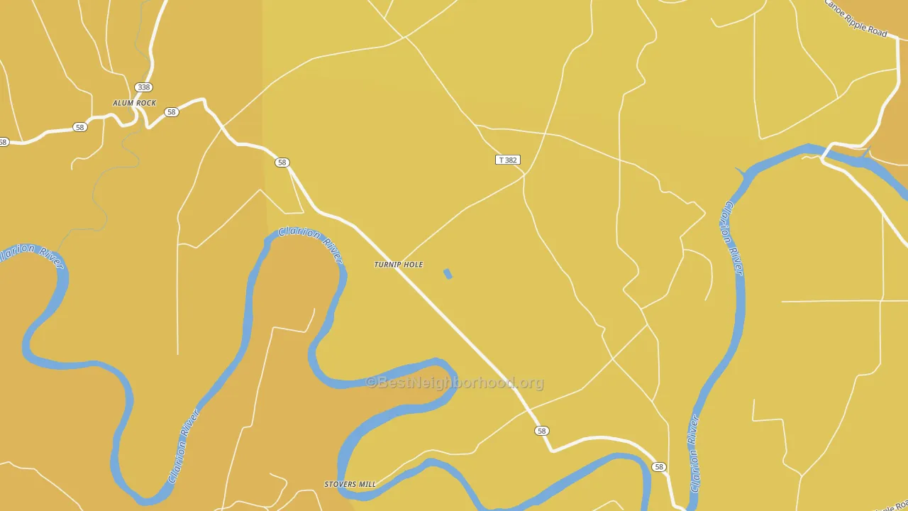 Map of the best neighborhoods in the Turnip Hole area, with better matches in green and worse matches in red