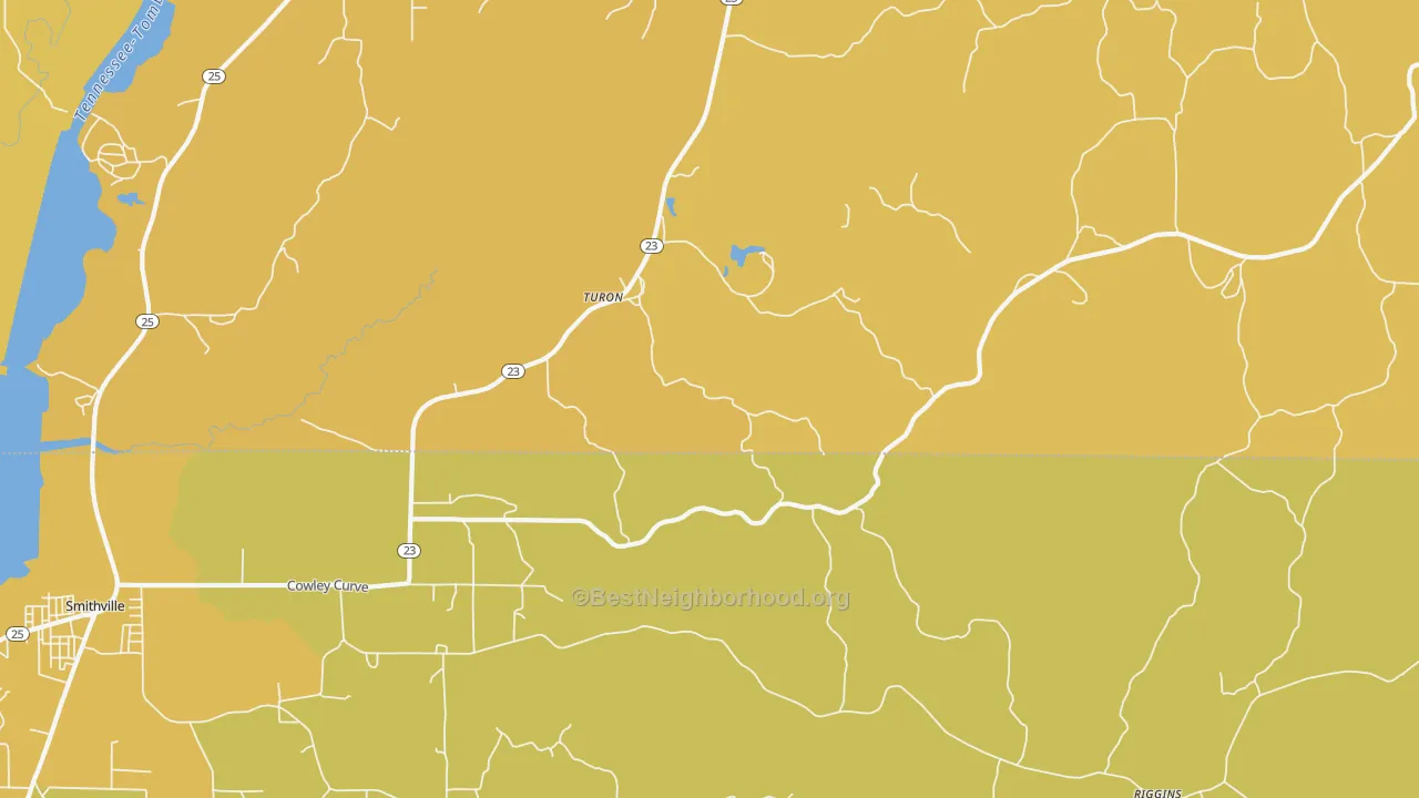 Map of the best neighborhoods in the Turon area, with better matches in green and worse matches in red