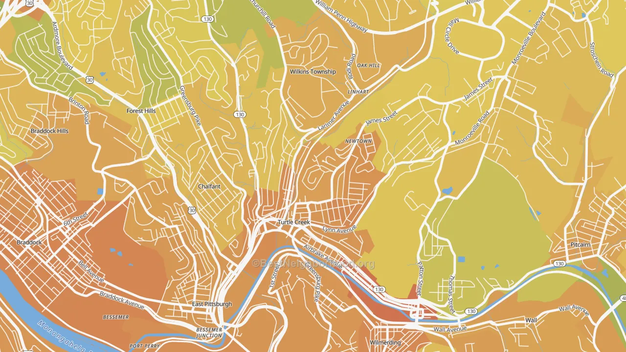 Map of the best neighborhoods in the Turtle Creek area, with better matches in green and worse matches in red