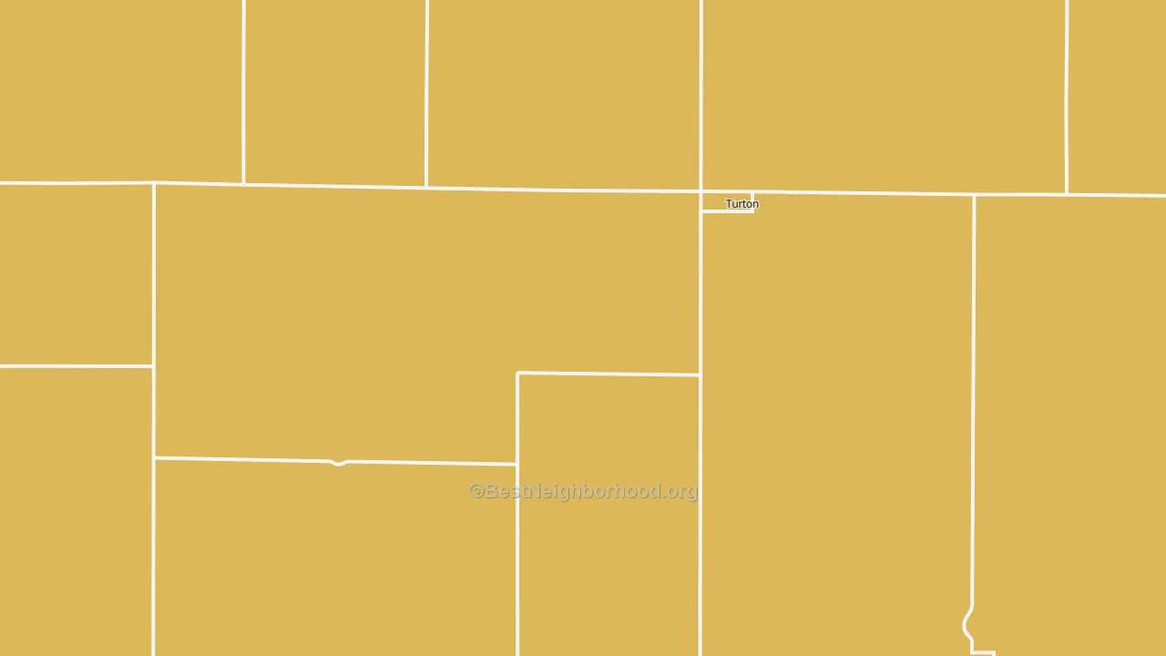 Map of the best neighborhoods in the Turton area, with better matches in green and worse matches in red