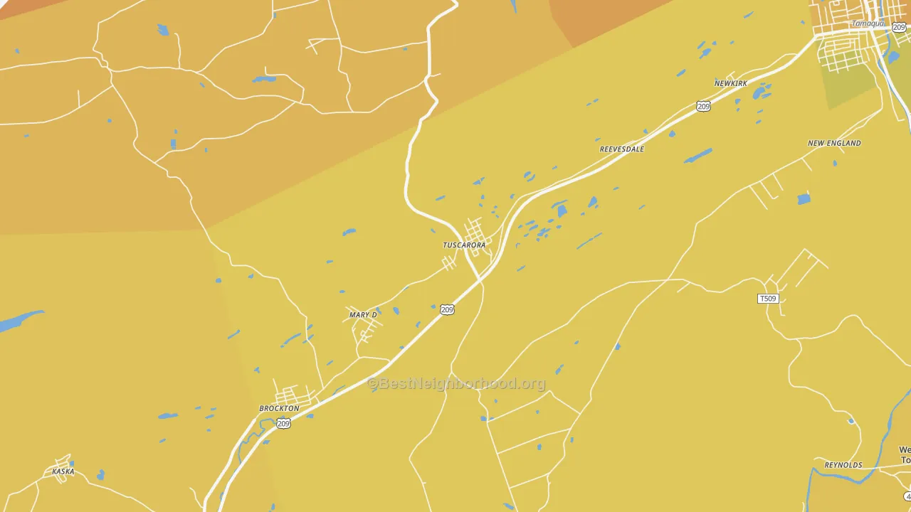 Map of the best neighborhoods in the Tuscarora area, with better matches in green and worse matches in red