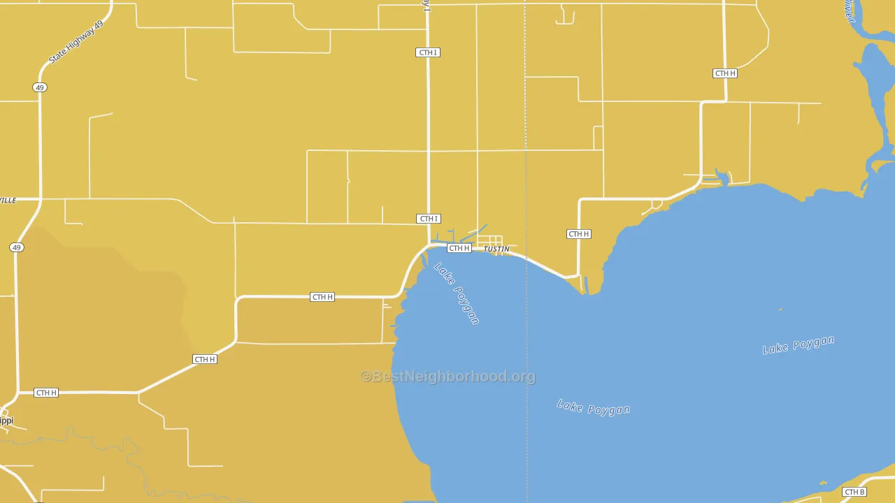 Map of the best neighborhoods in the Tustin area, with better matches in green and worse matches in red