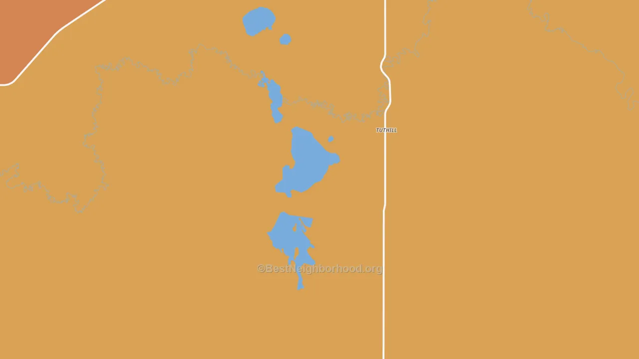 Map of the best neighborhoods in the Tuthill area, with better matches in green and worse matches in red