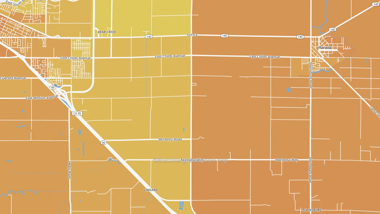 Map of the best neighborhoods in the Tuttle area, with better matches in green and worse matches in red