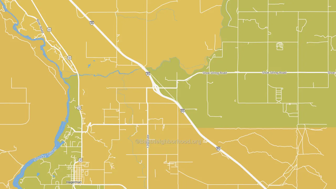 Map of the best neighborhoods in the Tuttle area, with better matches in green and worse matches in red