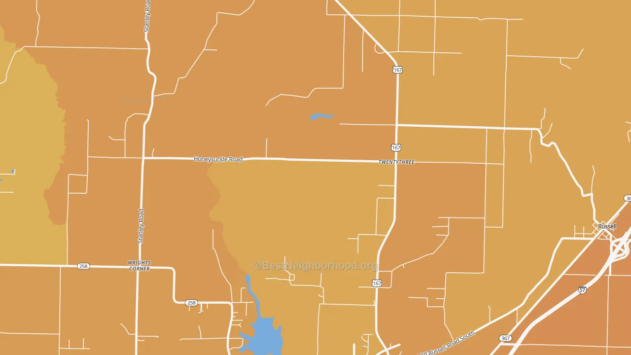 Map of the best neighborhoods in the Twentythree area, with better matches in green and worse matches in red