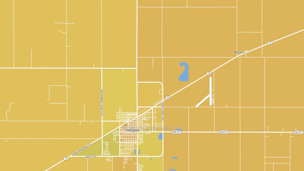 Map of the best neighborhoods in the Twichell area, with better matches in green and worse matches in red