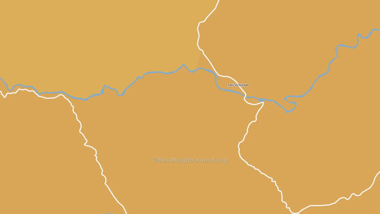 Map of the best neighborhoods in the Twickenham area, with better matches in green and worse matches in red