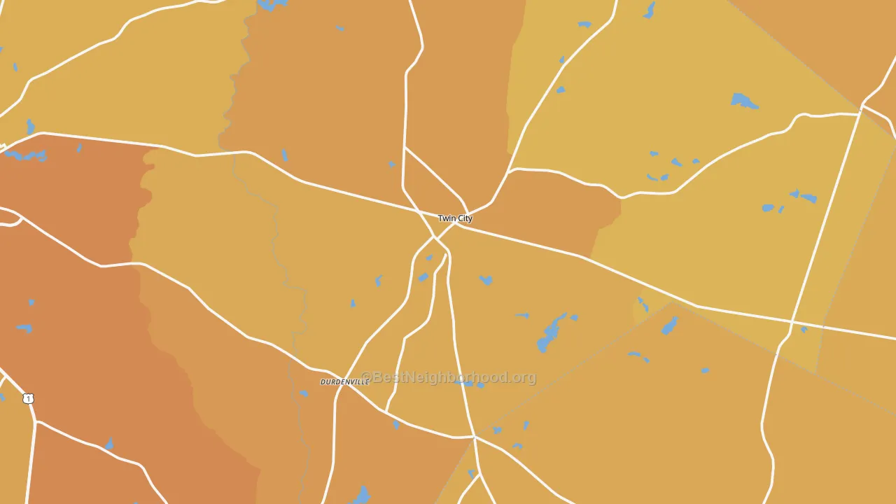Map of the best neighborhoods in the Twin City area, with better matches in green and worse matches in red