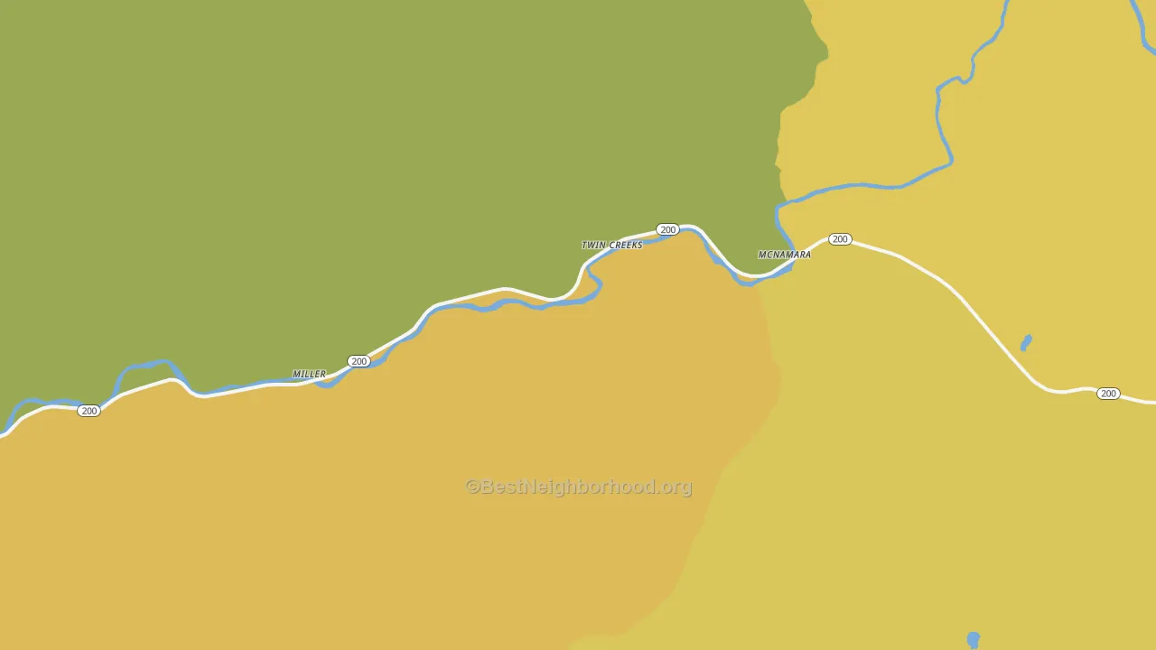 Map of the best neighborhoods in the Twin Creeks area, with better matches in green and worse matches in red