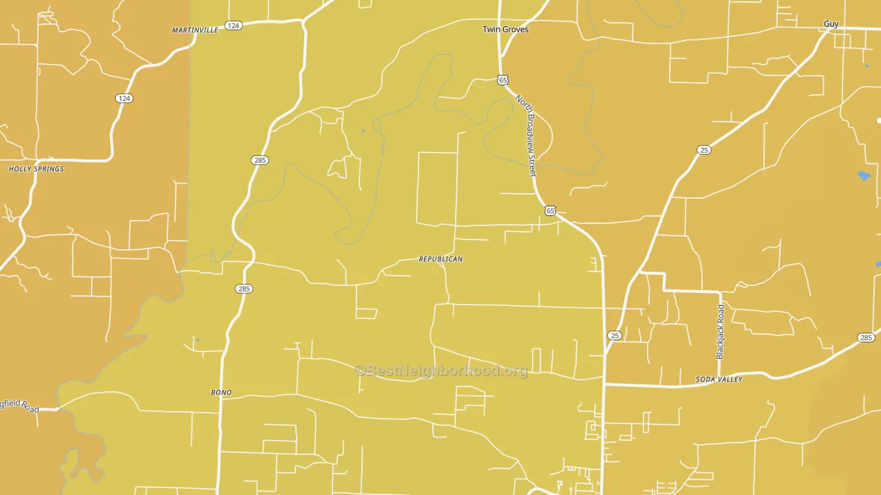 Map of the best neighborhoods in the Twin Groves area, with better matches in green and worse matches in red