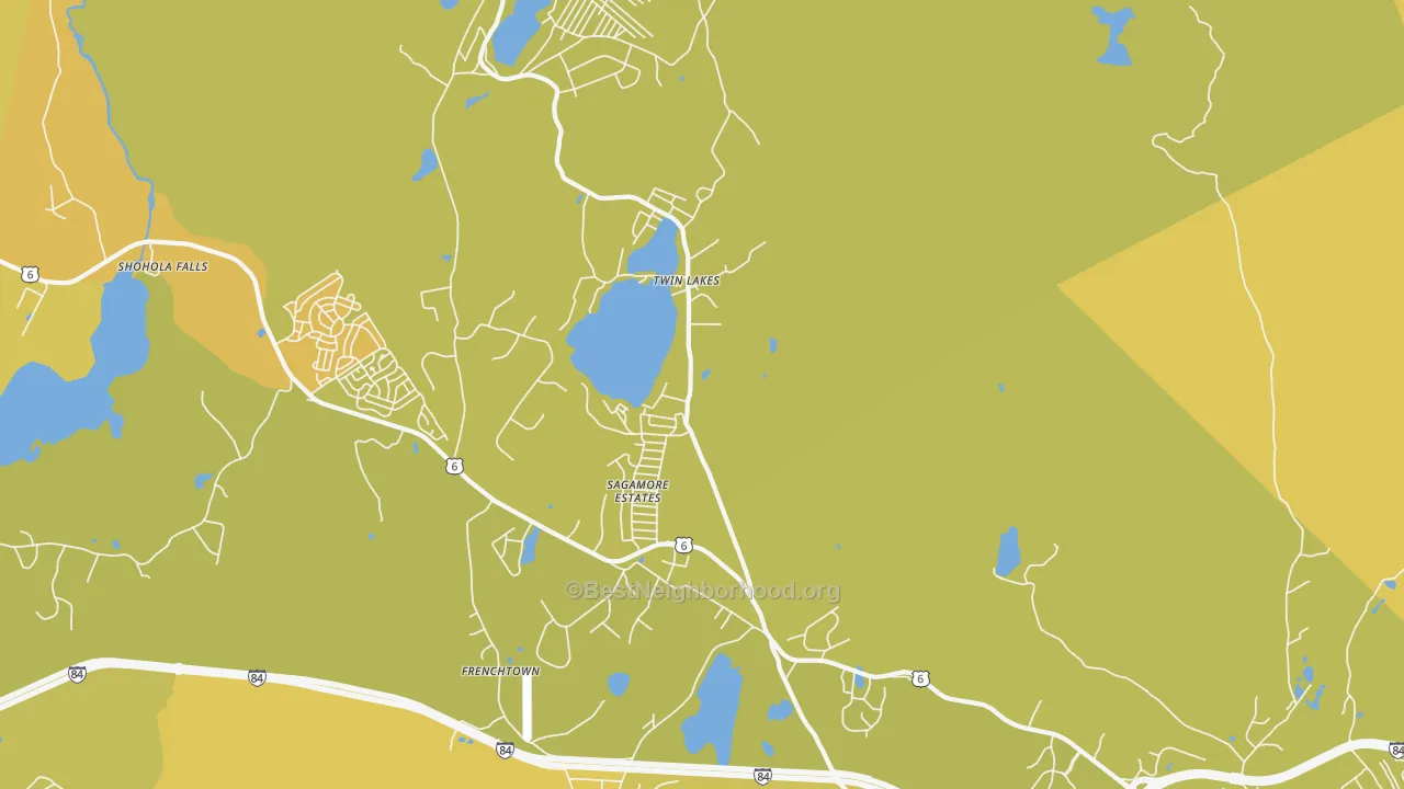 Map of the best neighborhoods in the Twin Lakes area, with better matches in green and worse matches in red