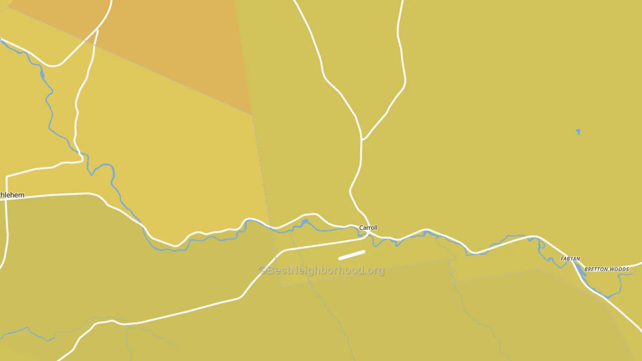 Map of the best neighborhoods in the Twin Mountain area, with better matches in green and worse matches in red