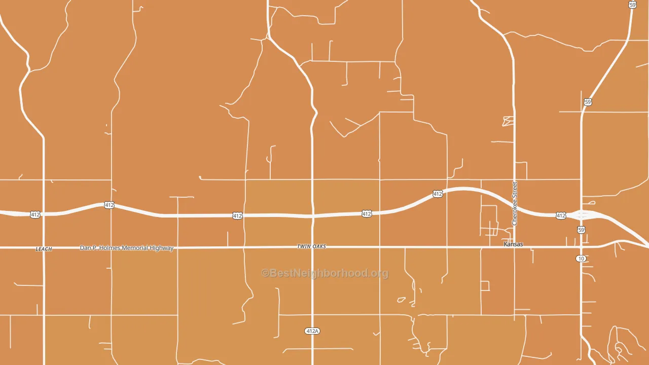 Map of the best neighborhoods in the Twin Oaks area, with better matches in green and worse matches in red