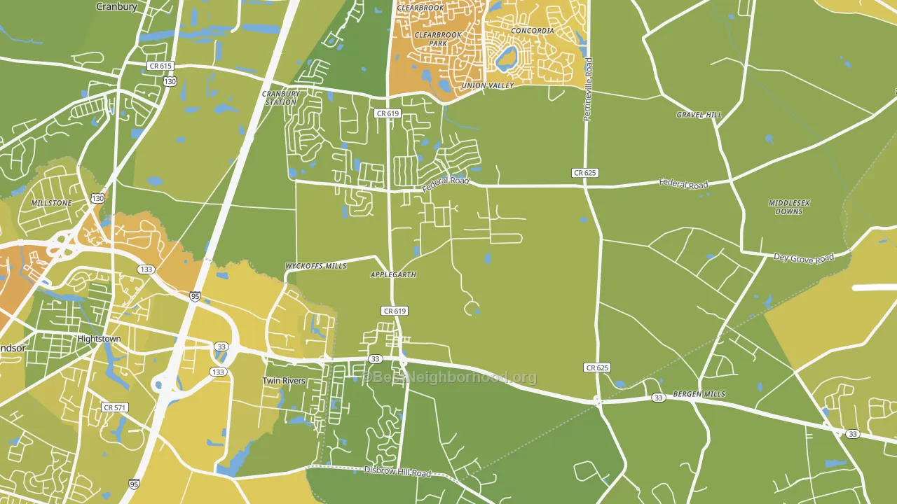 Map of the best neighborhoods in the Twin Rivers area, with better matches in green and worse matches in red