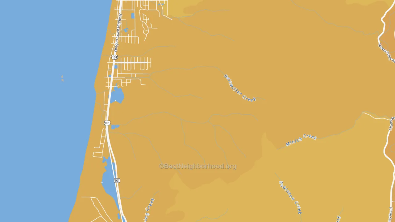 Map of the best neighborhoods in the Twin Rocks area, with better matches in green and worse matches in red