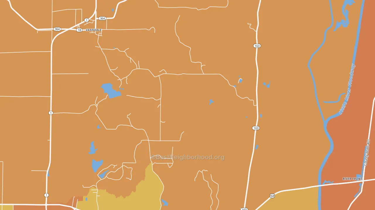 Map of the best neighborhoods in the Twist area, with better matches in green and worse matches in red