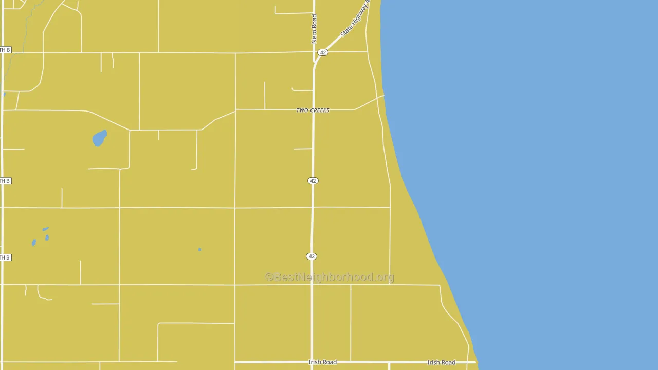 Map of the best neighborhoods in the Two Creeks area, with better matches in green and worse matches in red