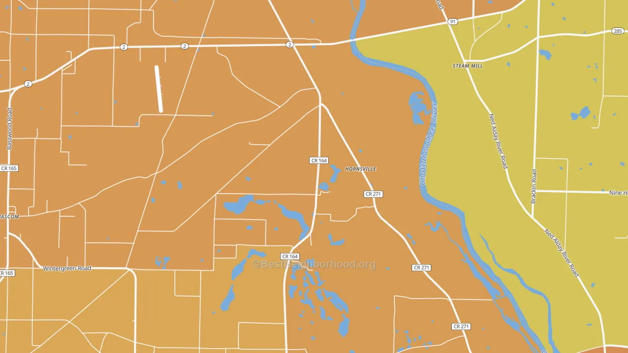 Map of the best neighborhoods in the Two Egg area, with better matches in green and worse matches in red