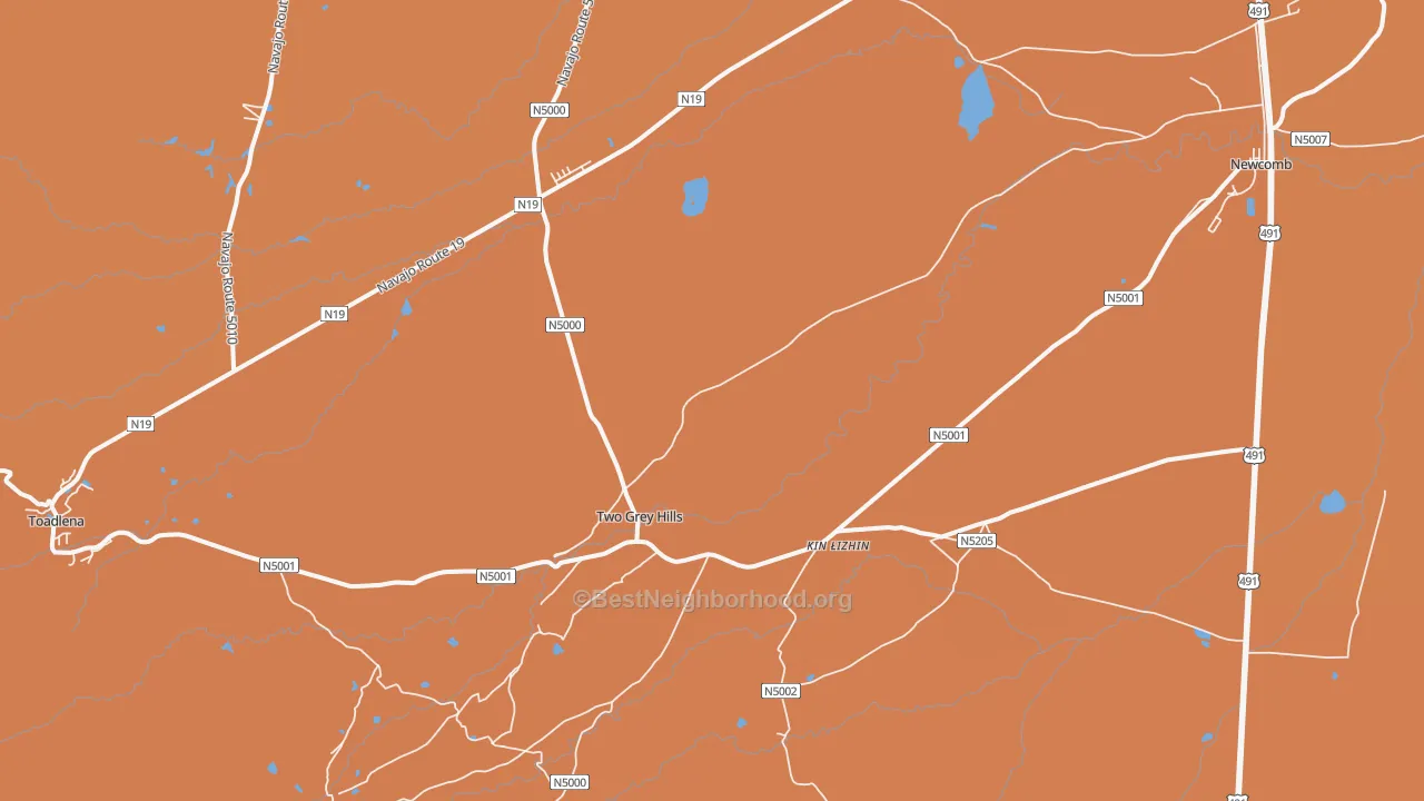 Map of the best neighborhoods in the Two Grey Hills area, with better matches in green and worse matches in red
