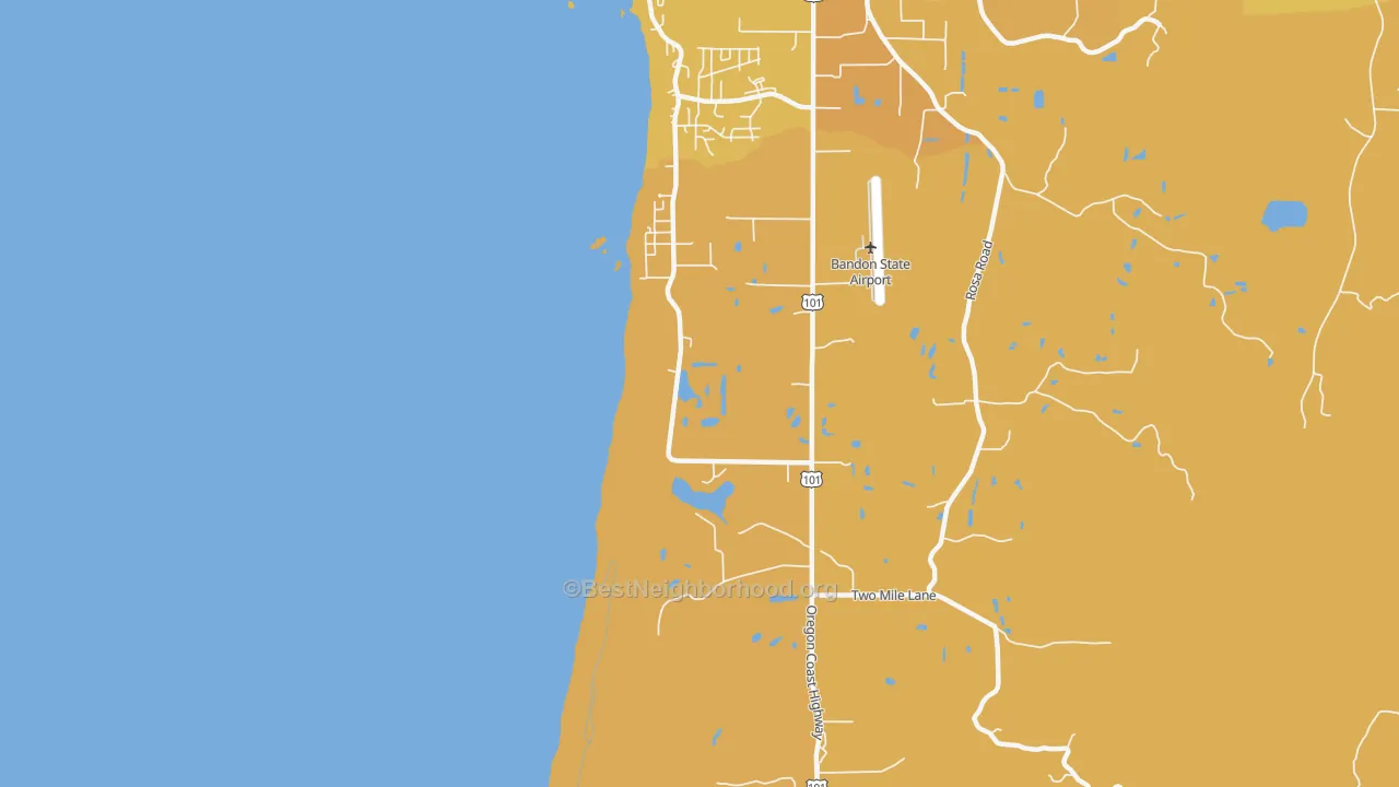 Map of the best neighborhoods in the Twomile area, with better matches in green and worse matches in red