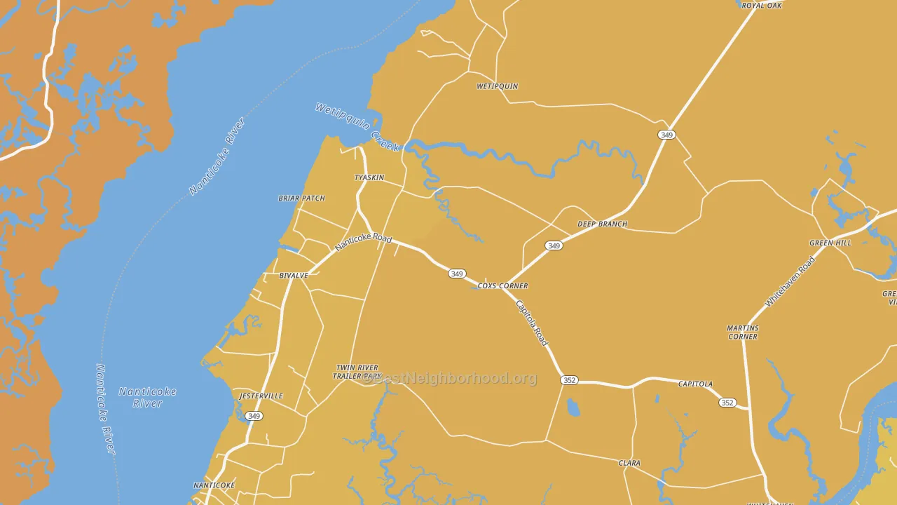 Map of the best neighborhoods in the Tyaskin area, with better matches in green and worse matches in red