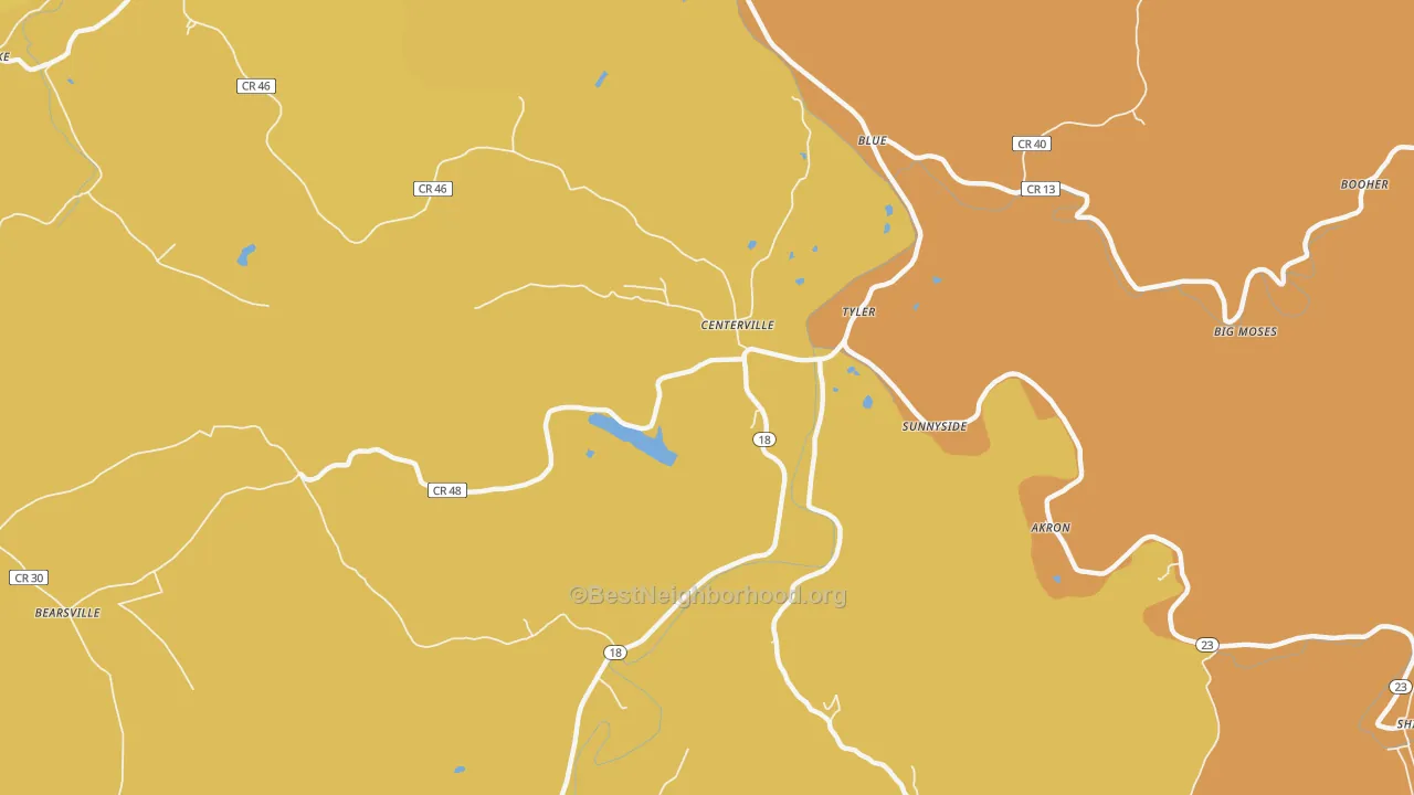 Map of the best neighborhoods in the Tyler area, with better matches in green and worse matches in red