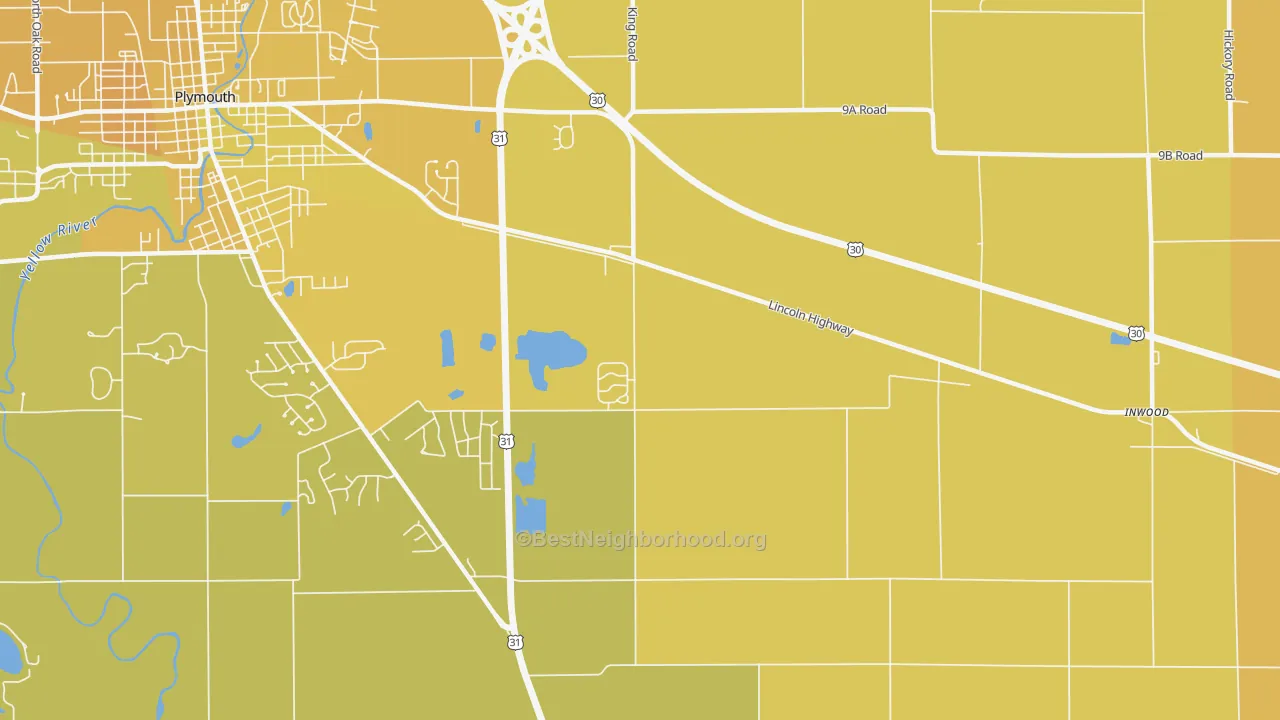 Map of the best neighborhoods in the Tyner area, with better matches in green and worse matches in red