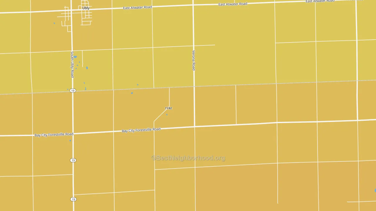 Map of the best neighborhoods in the Tyre area, with better matches in green and worse matches in red