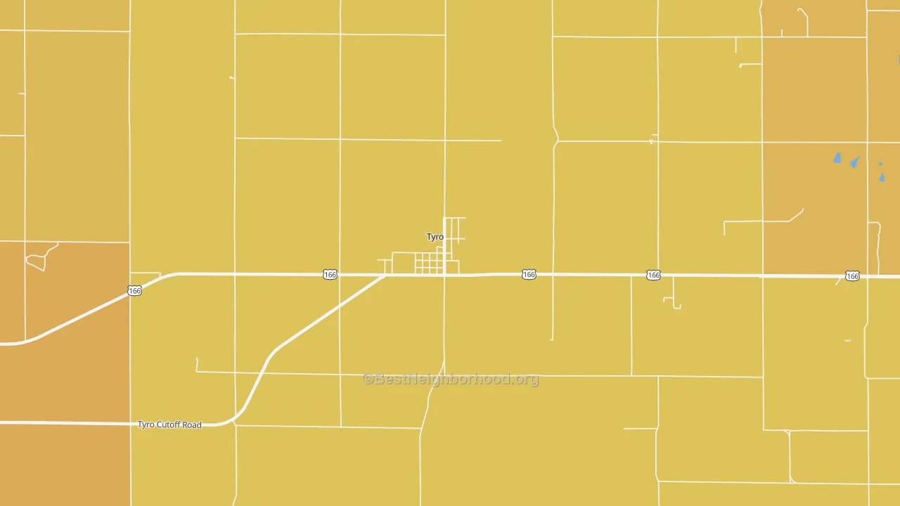 Map of the best neighborhoods in the Tyro area, with better matches in green and worse matches in red