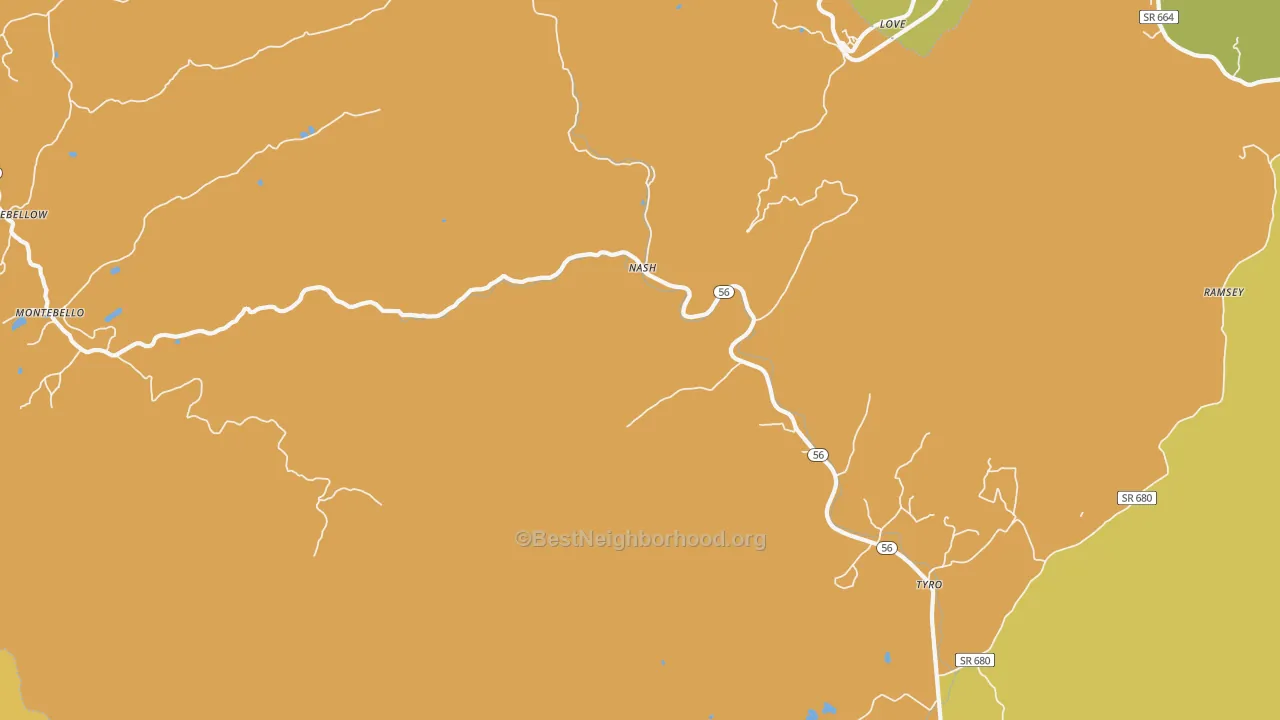 Map of the best neighborhoods in the Tyro area, with better matches in green and worse matches in red