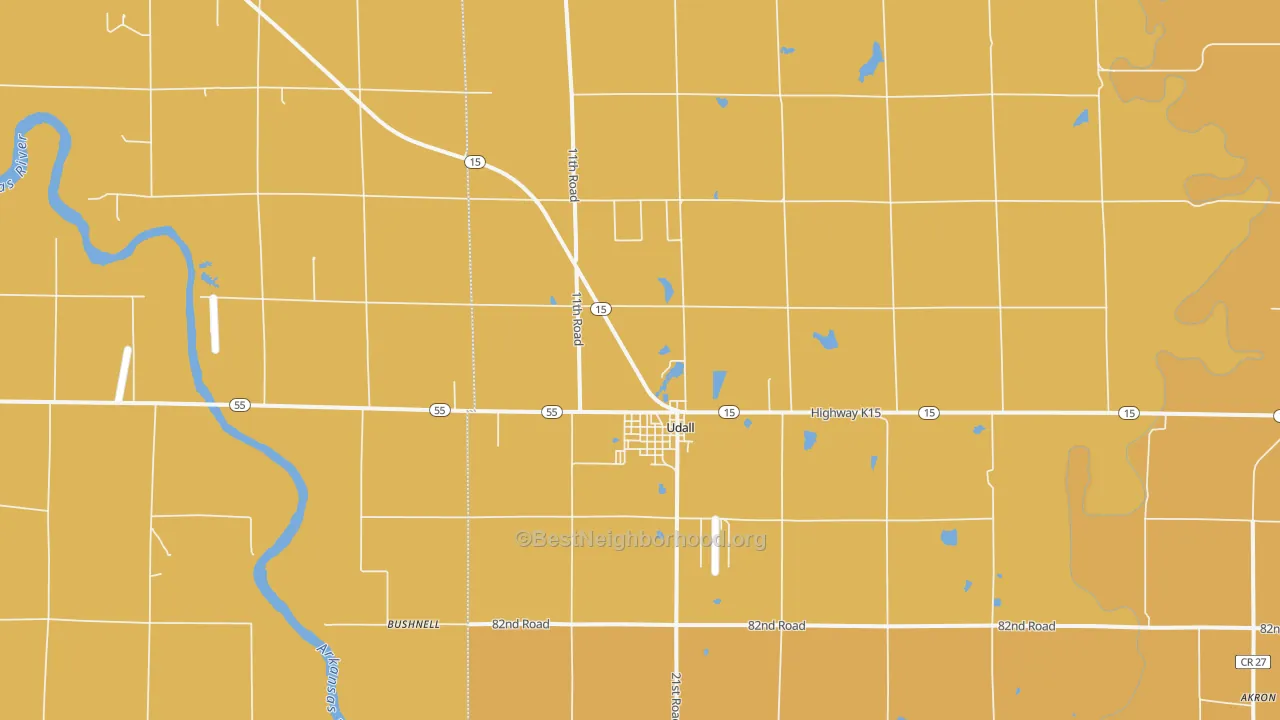Map of the best neighborhoods in the Udall area, with better matches in green and worse matches in red
