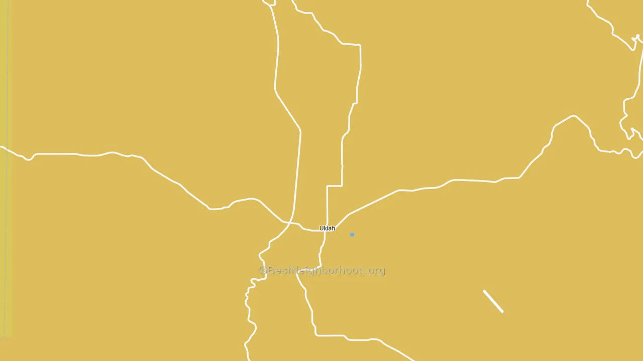 Map of the best neighborhoods in the Ukiah area, with better matches in green and worse matches in red