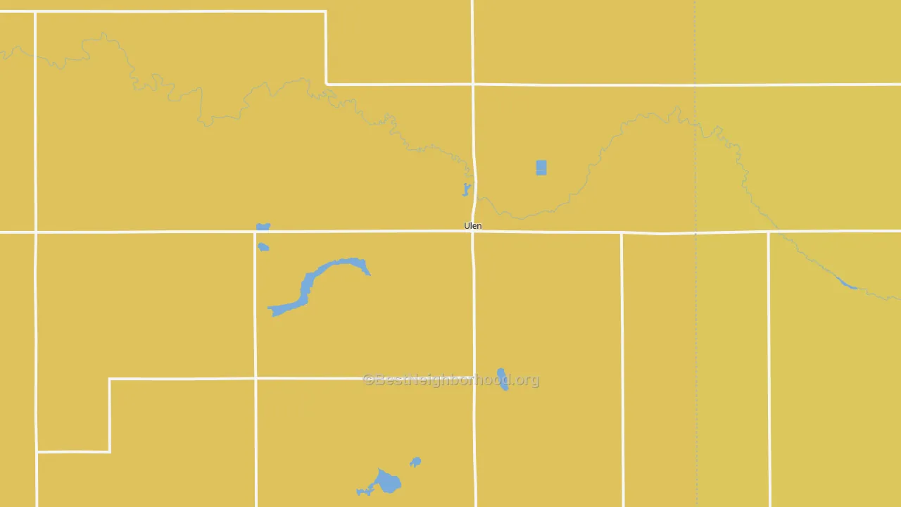 Map of the best neighborhoods in the Ulen area, with better matches in green and worse matches in red