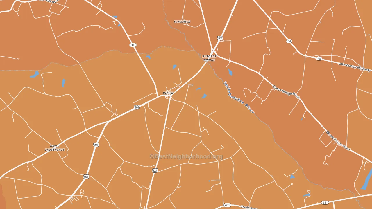 Map of the best neighborhoods in the Ulmer area, with better matches in green and worse matches in red