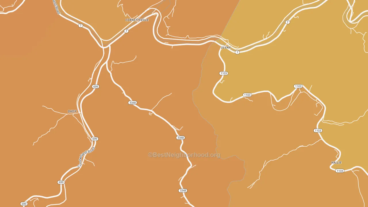 Map of the best neighborhoods in the Ulvah area, with better matches in green and worse matches in red