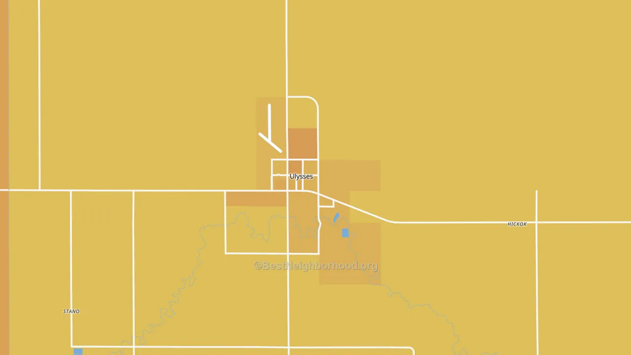 Map of the best neighborhoods in the Ulysses area, with better matches in green and worse matches in red