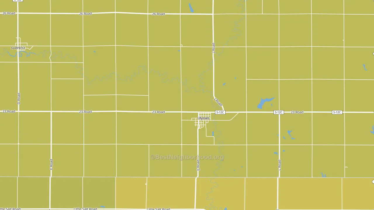 Map of the best neighborhoods in the Ulysses area, with better matches in green and worse matches in red
