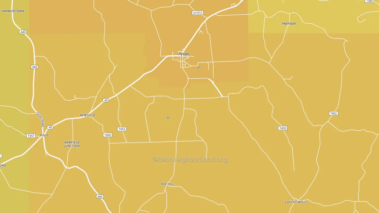 Map of the best neighborhoods in the Ulysses area, with better matches in green and worse matches in red
