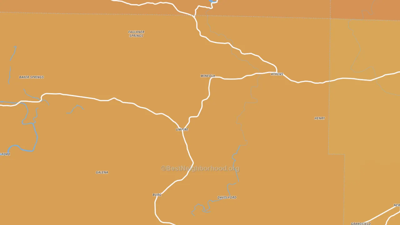 Map of the best neighborhoods in the Umpire area, with better matches in green and worse matches in red
