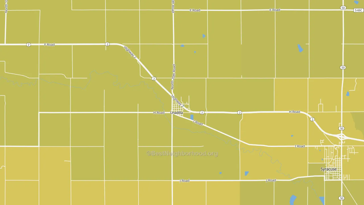 Map of the best neighborhoods in the Unadilla area, with better matches in green and worse matches in red