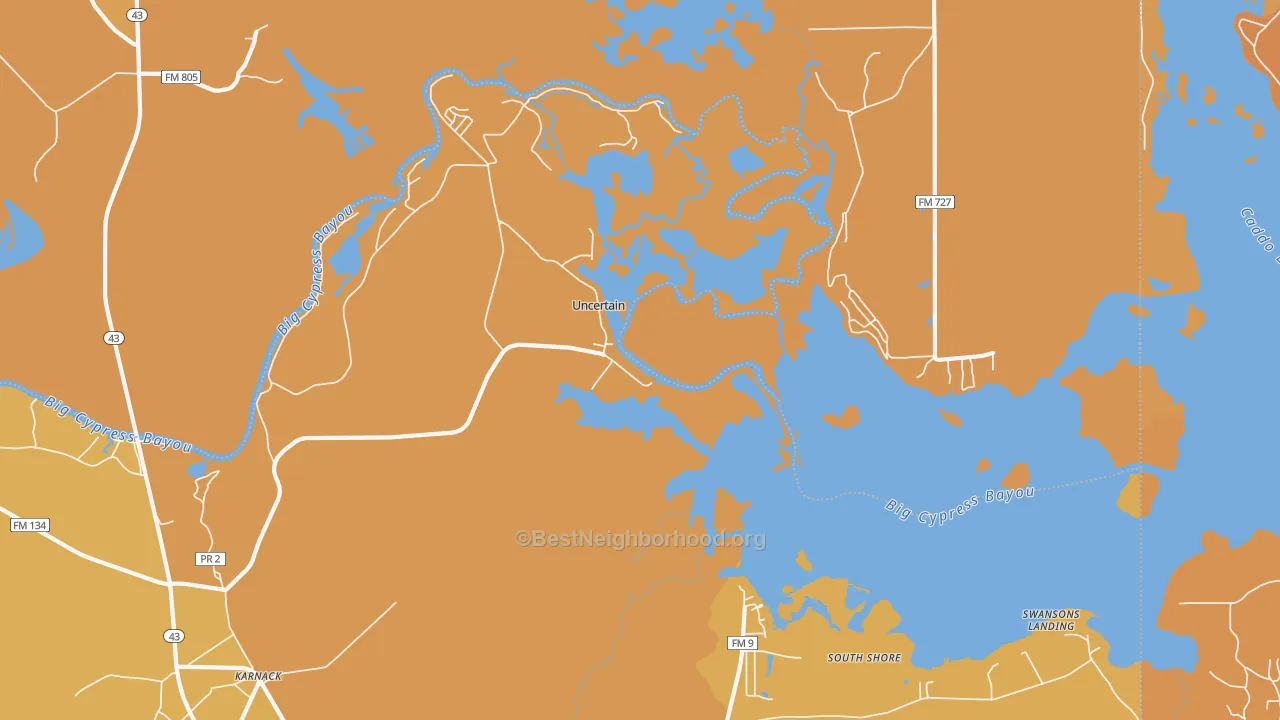 Map of the best neighborhoods in the Uncertain area, with better matches in green and worse matches in red