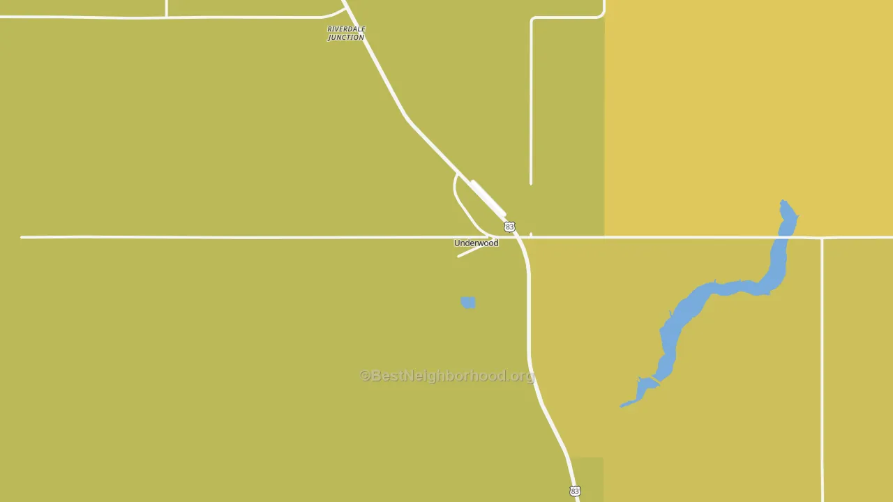 Map of the best neighborhoods in the Underwood area, with better matches in green and worse matches in red